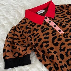 Oxknit Leopard Polo with puff sleeves